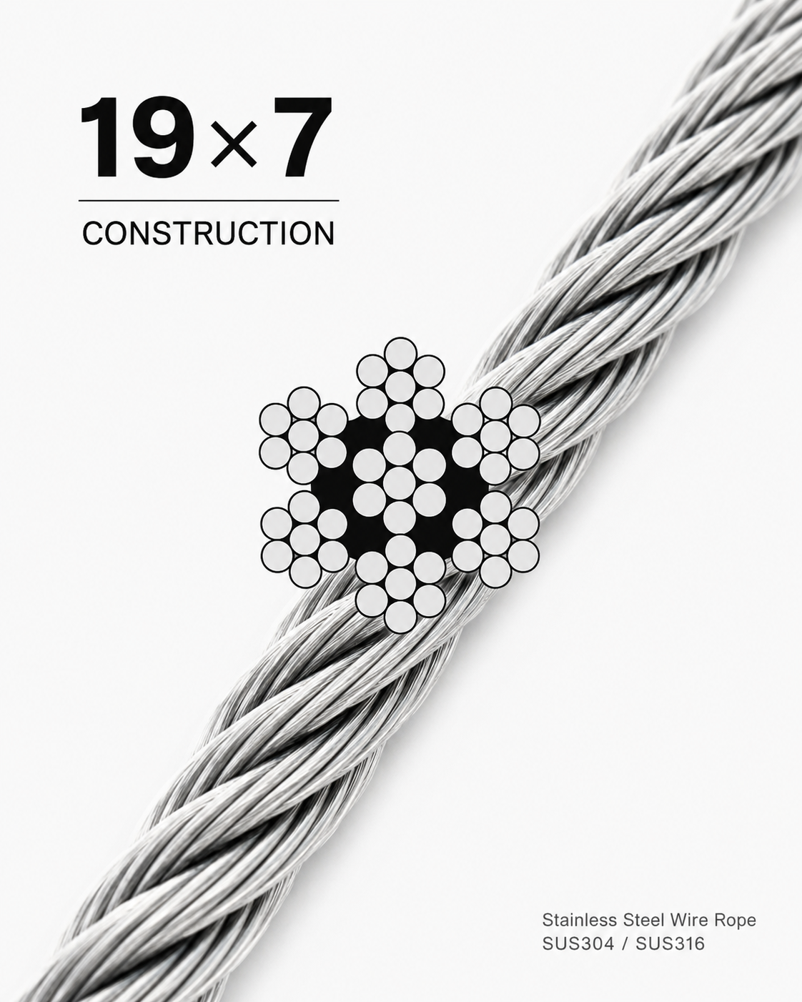 FCV Stainless Cable 19×7 stainless steel wire rope construction