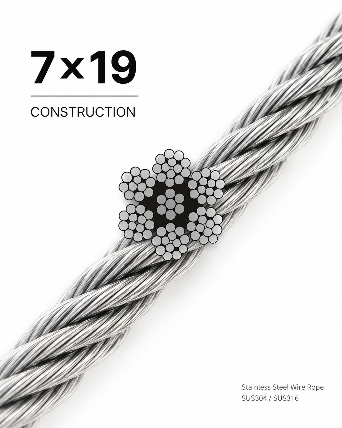 FCV Stainless Cable 7×19 stainless steel wire rope construction