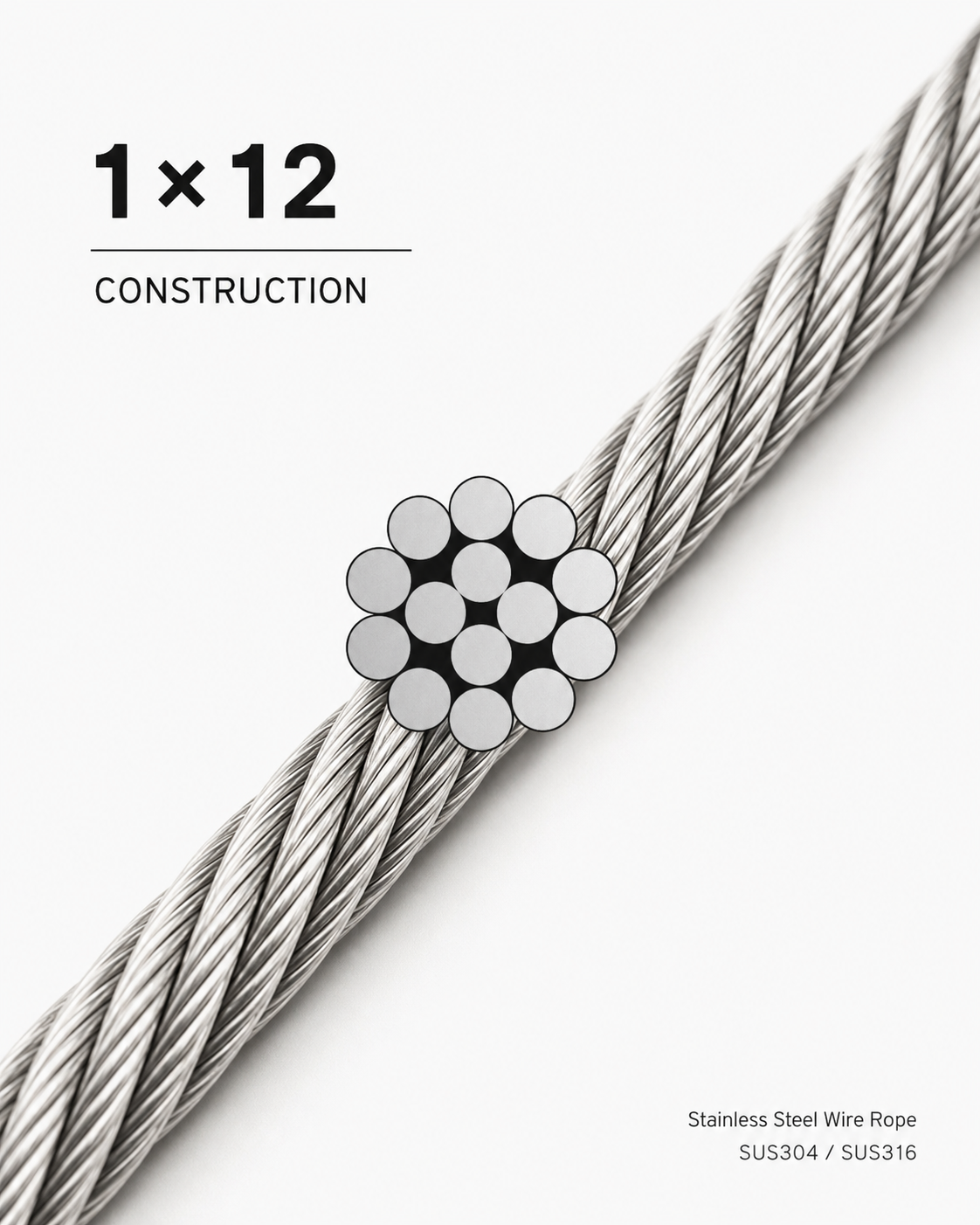 FCV Stainless Cable 1×12 stainless steel wire rope construction