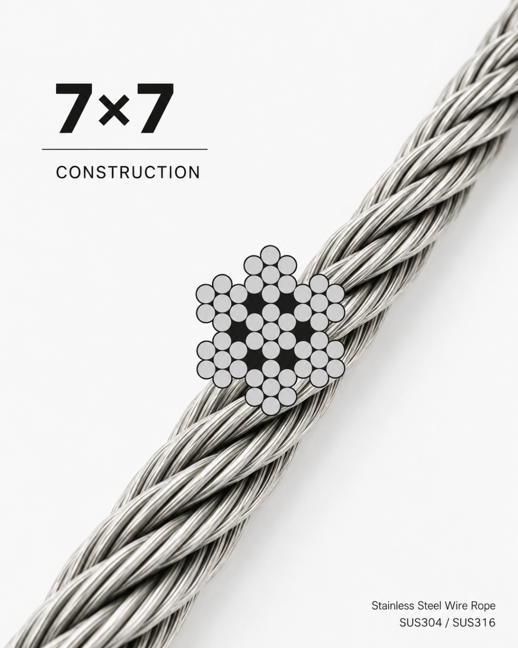 FCV Stainless Cable 7×7 stainless steel wire rope construction
