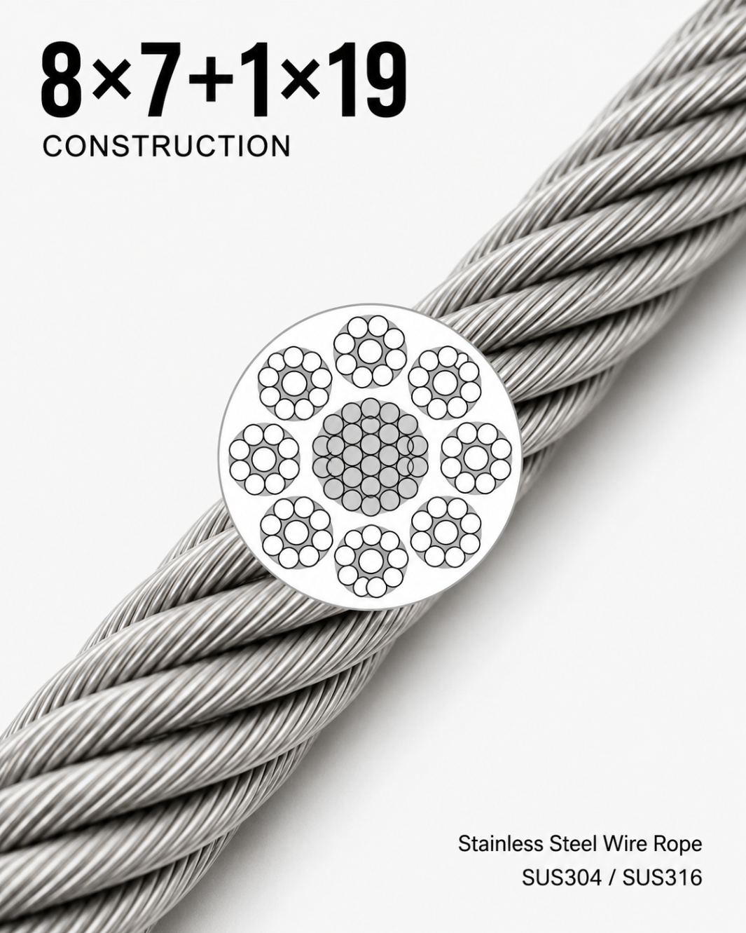 FCV Stainless Cable 8×7+1×19 stainless steel wire rope construction