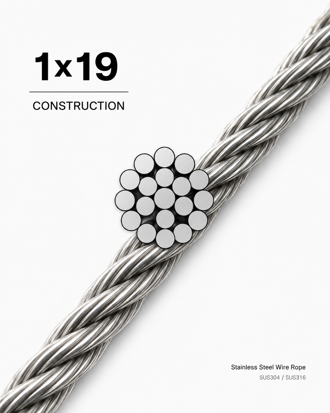 FCV Stainless Cable 1×19 stainless steel wire rope construction