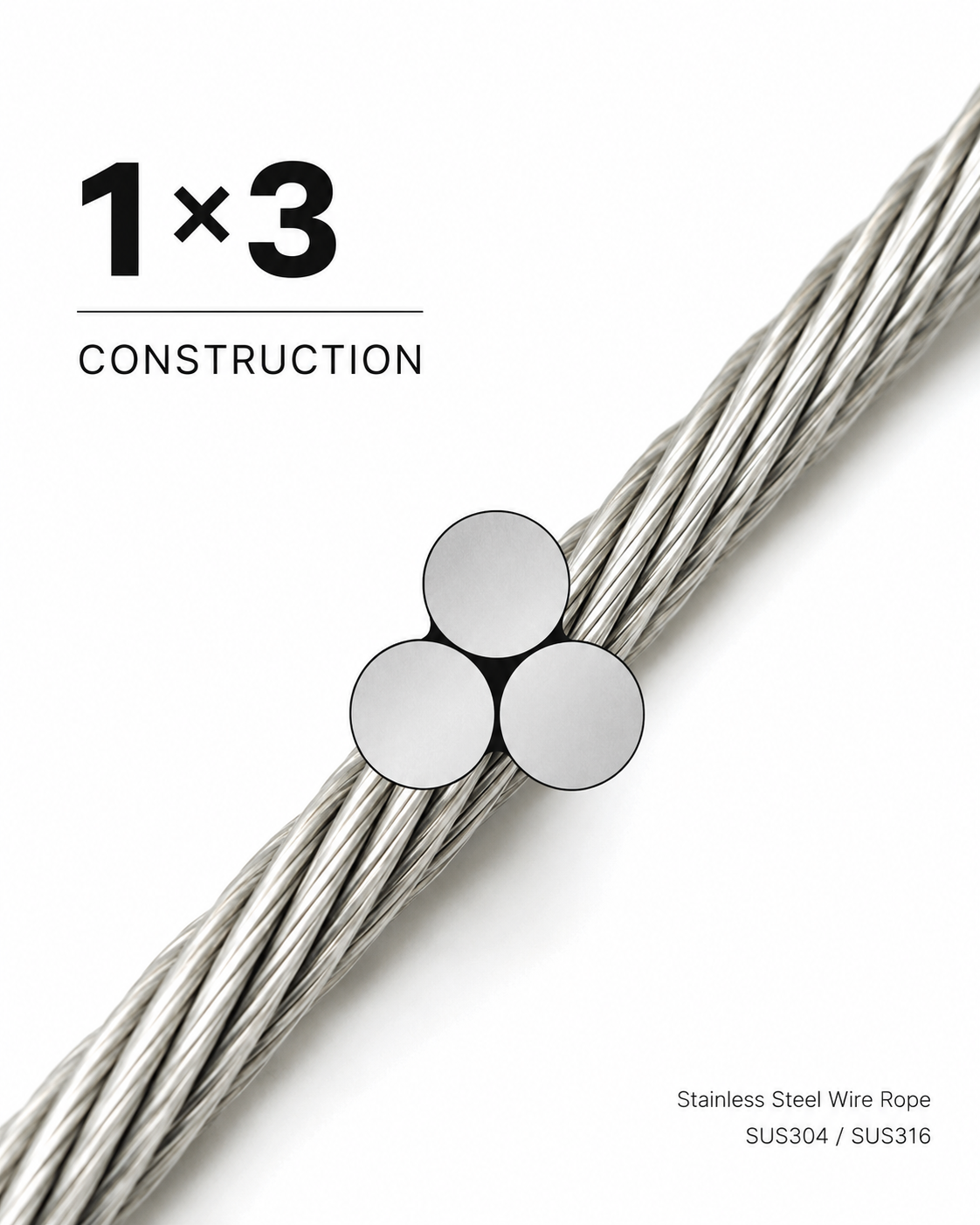 FCV Stainless Cable 1×3 stainless steel wire rope construction