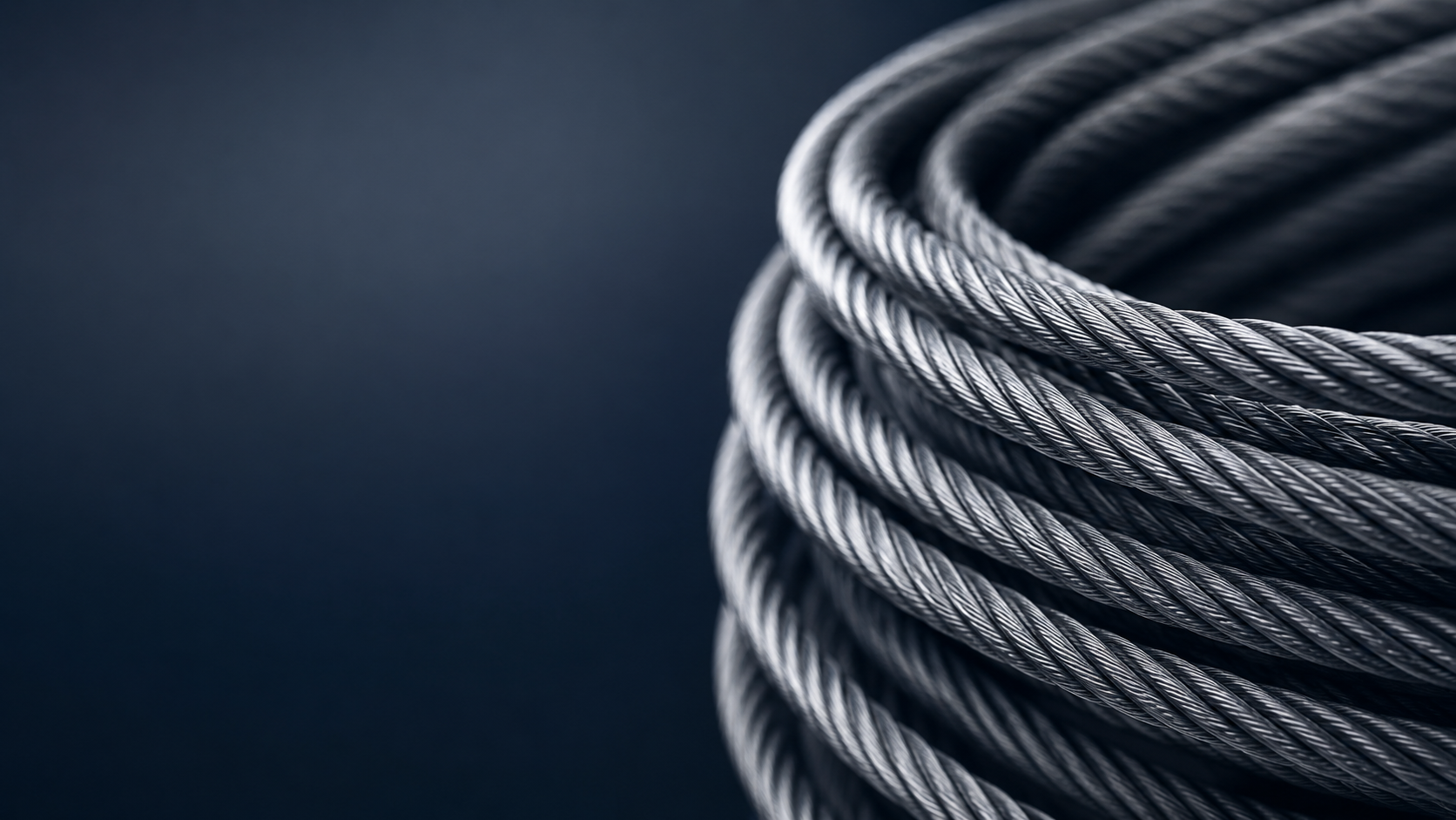 Macro view of stainless steel wire rope coil